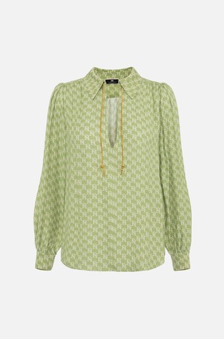 ELISABETTA FRANCHI Srajca iz žoržeta z logotipi Zelena - Pistachio / Butter 5