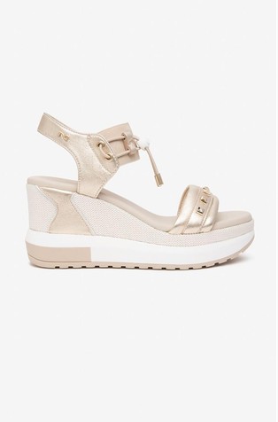 Metallic-leather Sandals with Synthetic Inserts