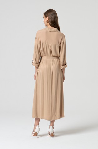 FRACOMINA Striped shirt dress in shiny viscose Beige 2