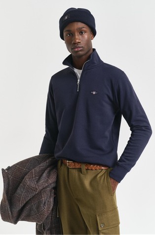 Pulover iz bombažne mešanice z delno zadrgo