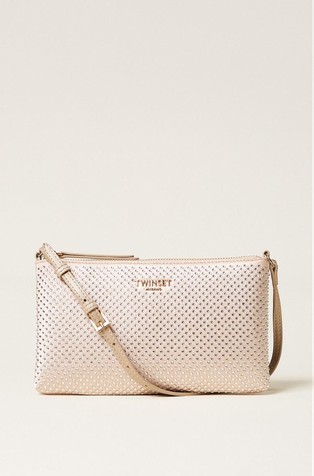 Mini satin bag with rhinestones