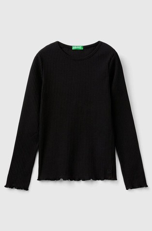 Slim fit rebrasta bombažna majica z dolgimi rokavi