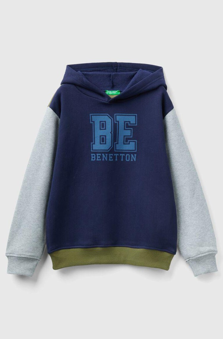 BENETTON Logo bombažen pulover s kapuco Večbarvna - Multi 