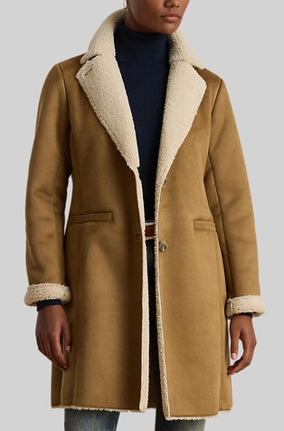 Plašč iz umetnega semiša s podlogo iz umetnega krzna