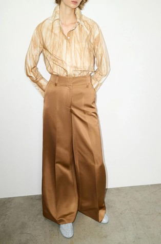 Wide-leg high-waist satin trousers