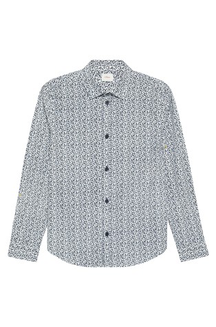 Slim fit vzorčasta srajca s kontrastnimi gumbi