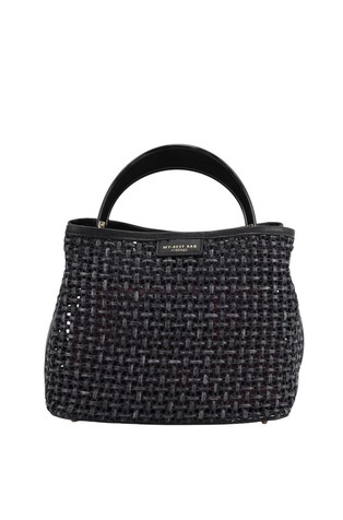 Woven raffia-effect bucket bag