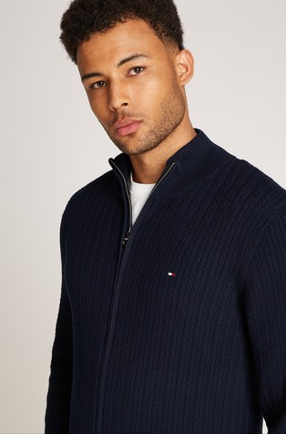TOMMY HILFIGER Pletena jopa z vzorcem ribje kosti Modra - Dark Blue 4