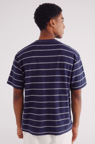 SPRINGFIELD Črtasta bombažna majica z neenakomerno teksturo Modra - Blue/White Stripes 2