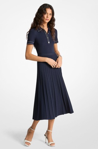 Viscose-blend Knit Polo Midi Dress