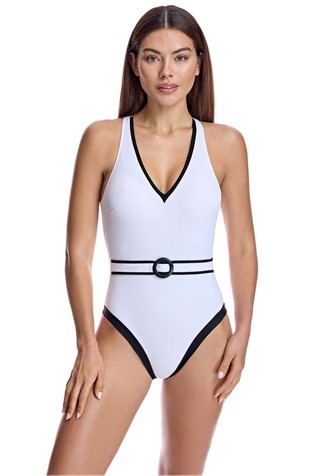 One-piece swimsuit with belt detail