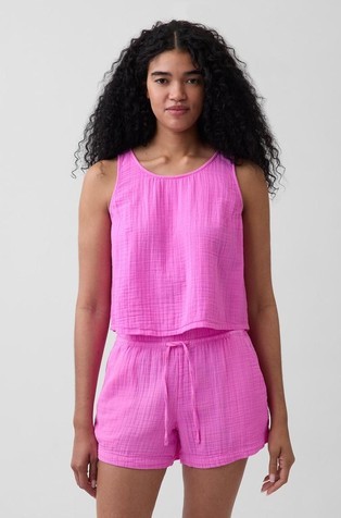 Ženska bluza brez rokavov z zmečkanim videzom