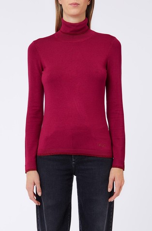Viscose blend turtleneck jumper with lurex trims