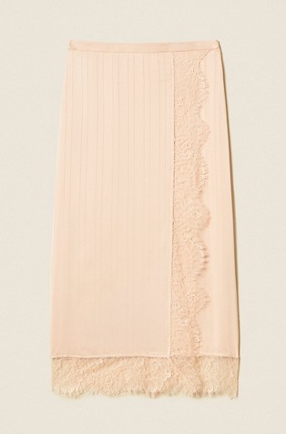 Satin and lace midi skirt