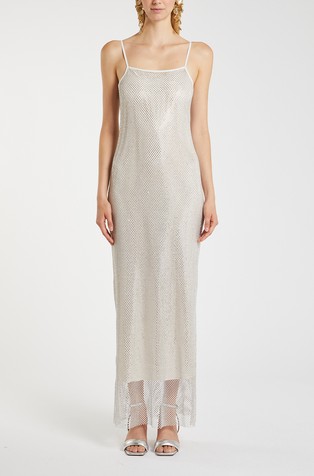 Long mesh dress with rhinestones