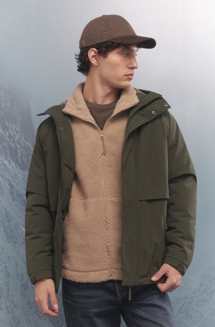 Padded water-repellent parka with hood