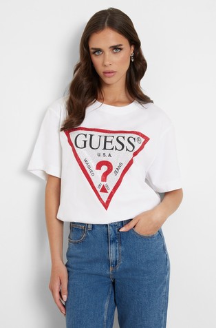 Rhinestones triangle logo T-shirt