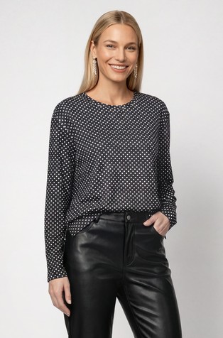 Long-sleeve shirt with polka dot pattern