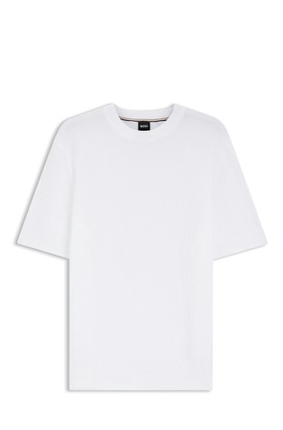 Strukturirano pleten bombažen pulover s kratkimi rokavi