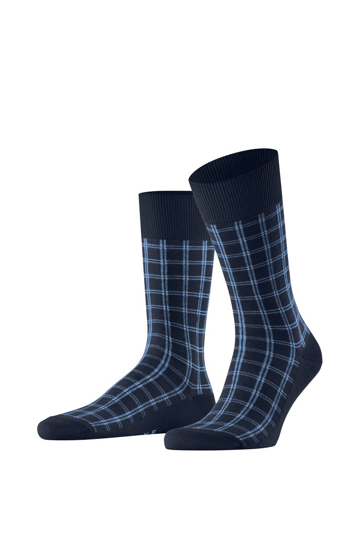 FALKE Modern Tailor nogavice s karo vzorcem Modra - Space Blue 