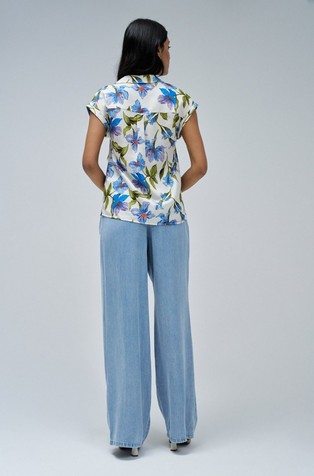 SALSA JEANS Short sleeved satin shirt White / Blue 3
