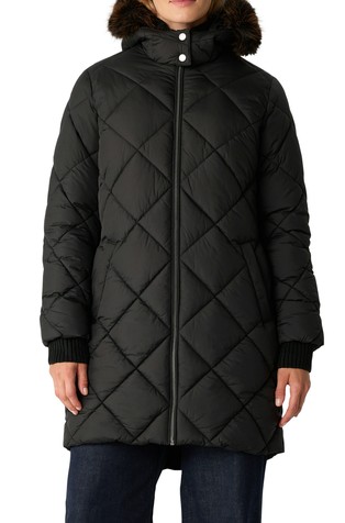 Prešita dolga bunda z odstranljivim umetnim krznom