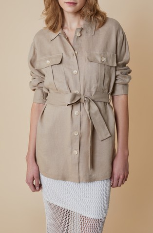 Long linen shirt with belt
