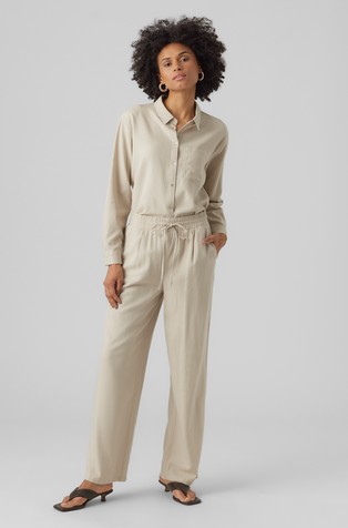 VERO MODA VMJESMILO Wide trousers in viscose-linen blend Silver Lining 3