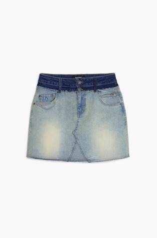 DESIGUAL Denim krilo z navideznim dvojnim pasom Modra - Blue 7