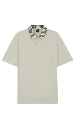 Relaxed-fit polo with patterned jacquard collar