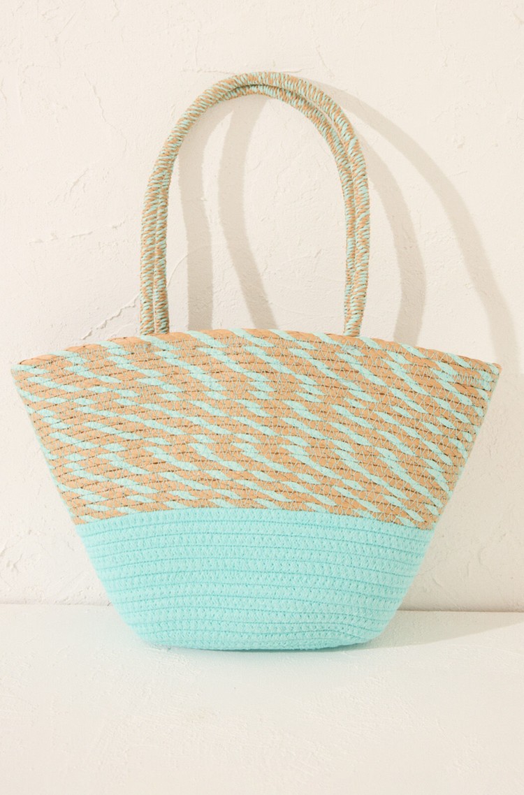 WOMEN'SECRET Raffia and synthetic fabric basket bag handbag Blue / Beige 