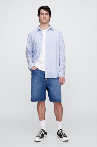 GAP Moška srajca iz lanene mešanice Modra - Blue Stripe 3