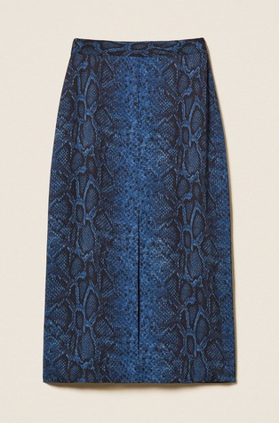 Snake-skin print crêpe midi skirt