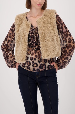 Cropped brezrokavnik iz umetnega krzna