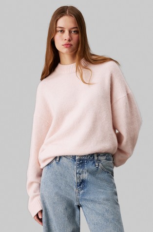 Relaxed fit pleten pulover iz volnene mešanice