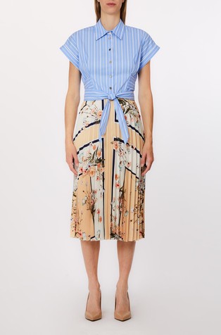 Srajčna obleka s črtastim in cvetličnim vzorcem