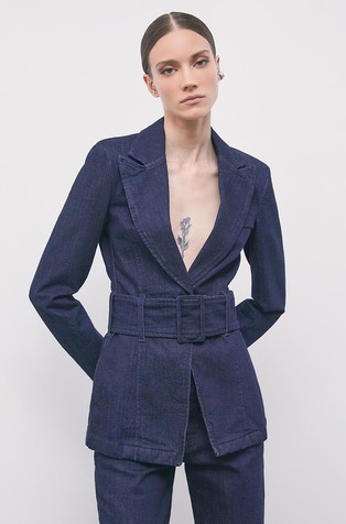 Dolg denim suknjič s pasom