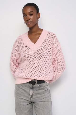Pointelle knit sweater with sequins