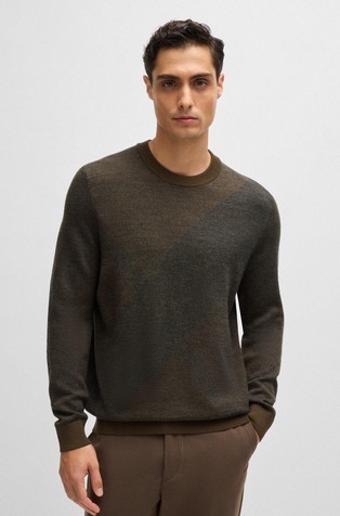 Virgin-wool sweater with two-tone jacquard pattern