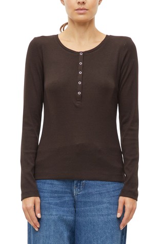 Slim fit rebrasta majica z dolgimi rokavi in gumbi