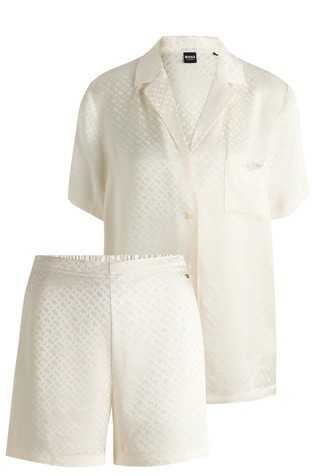 Short pyjamas in satin with monogram jacquard