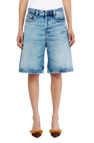 Relaxed denim bermudas with abrasions