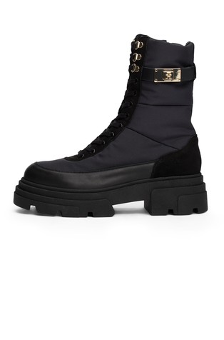 Leather Mixed Texture Cleat Biker Boots