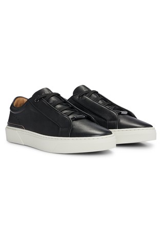 Grained-leather trainers with branded metal lace loop