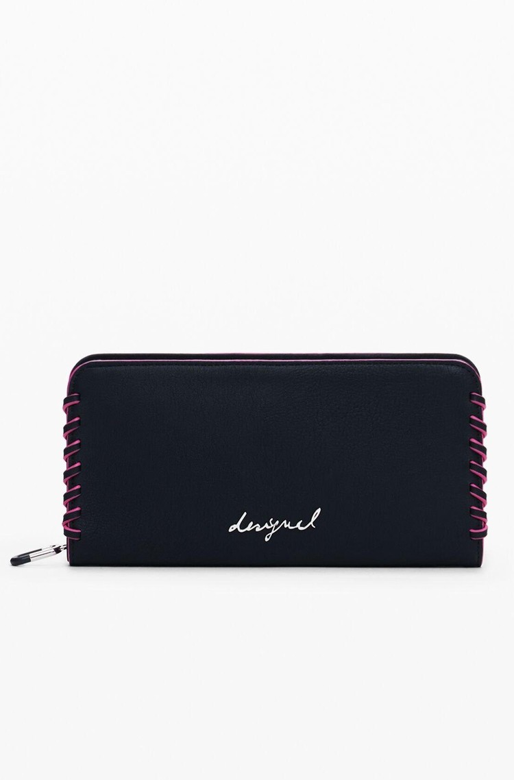 DESIGUAL Medium wallet with contrast stitching Black 