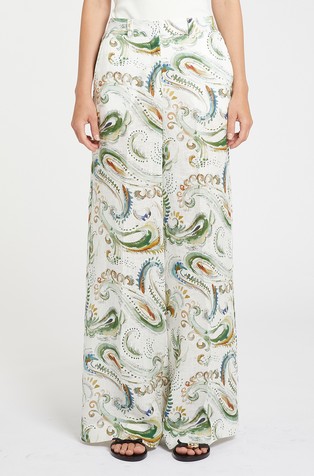 Linen trousers with paisley pattern