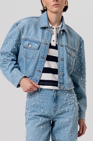 Relaxed fit denim jakna s perlami