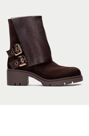 Biker-style leather ankle boots with snythetic inserts