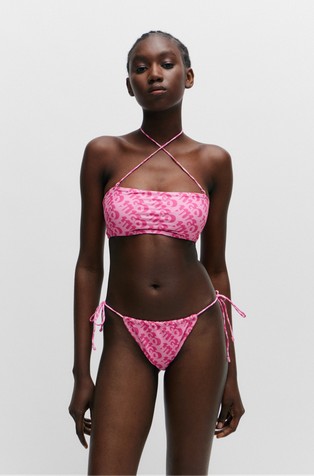 Bandeau bikini top with repeat logo print