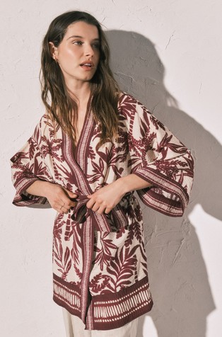 Printed kimono in viscose-blend
